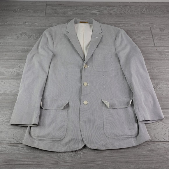 Vintage Rugby by Ralph Lauren Seersucker Blazer Men's Size Large Blue Striped